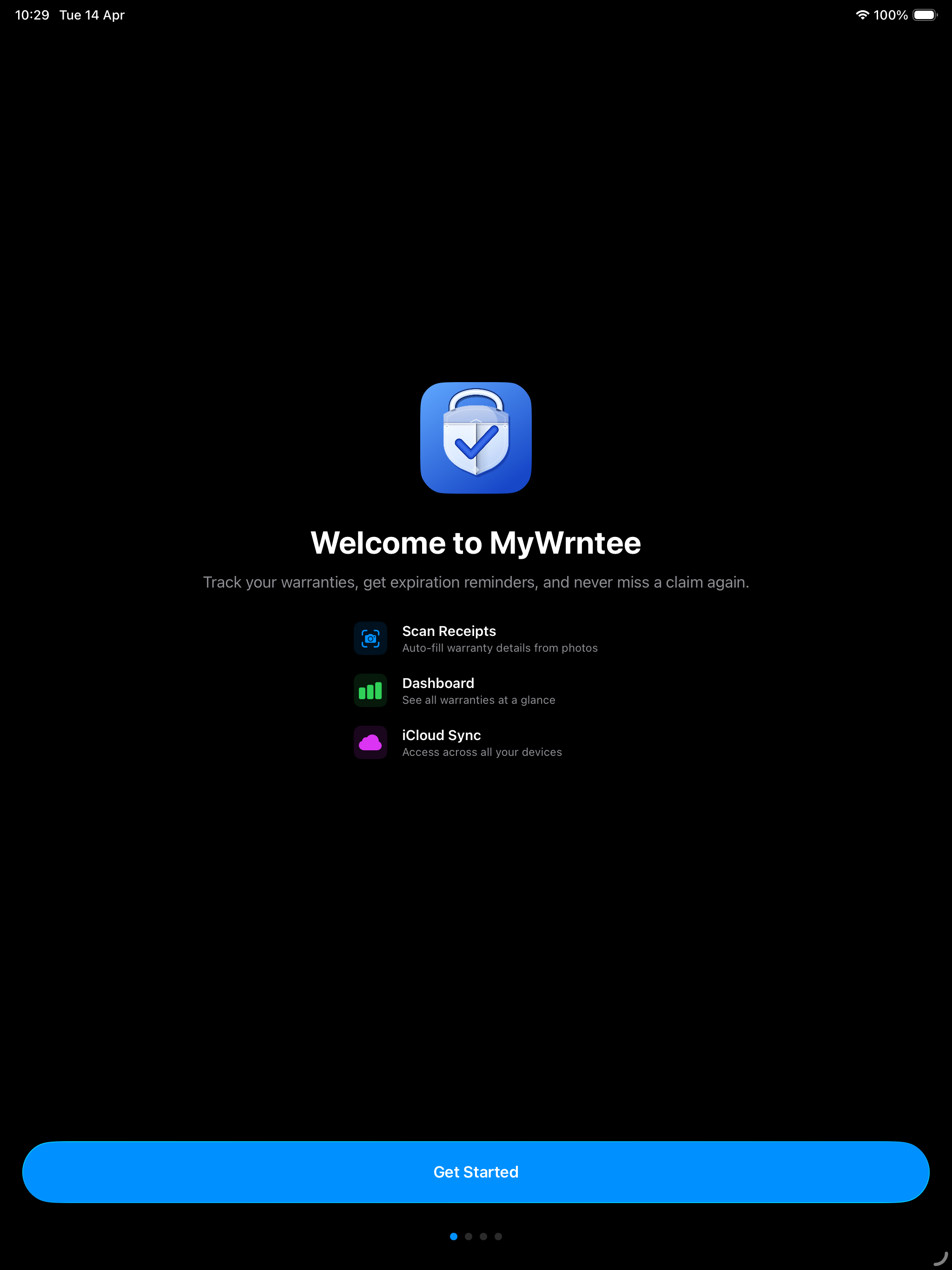 MyWrntee iPad Dashboard