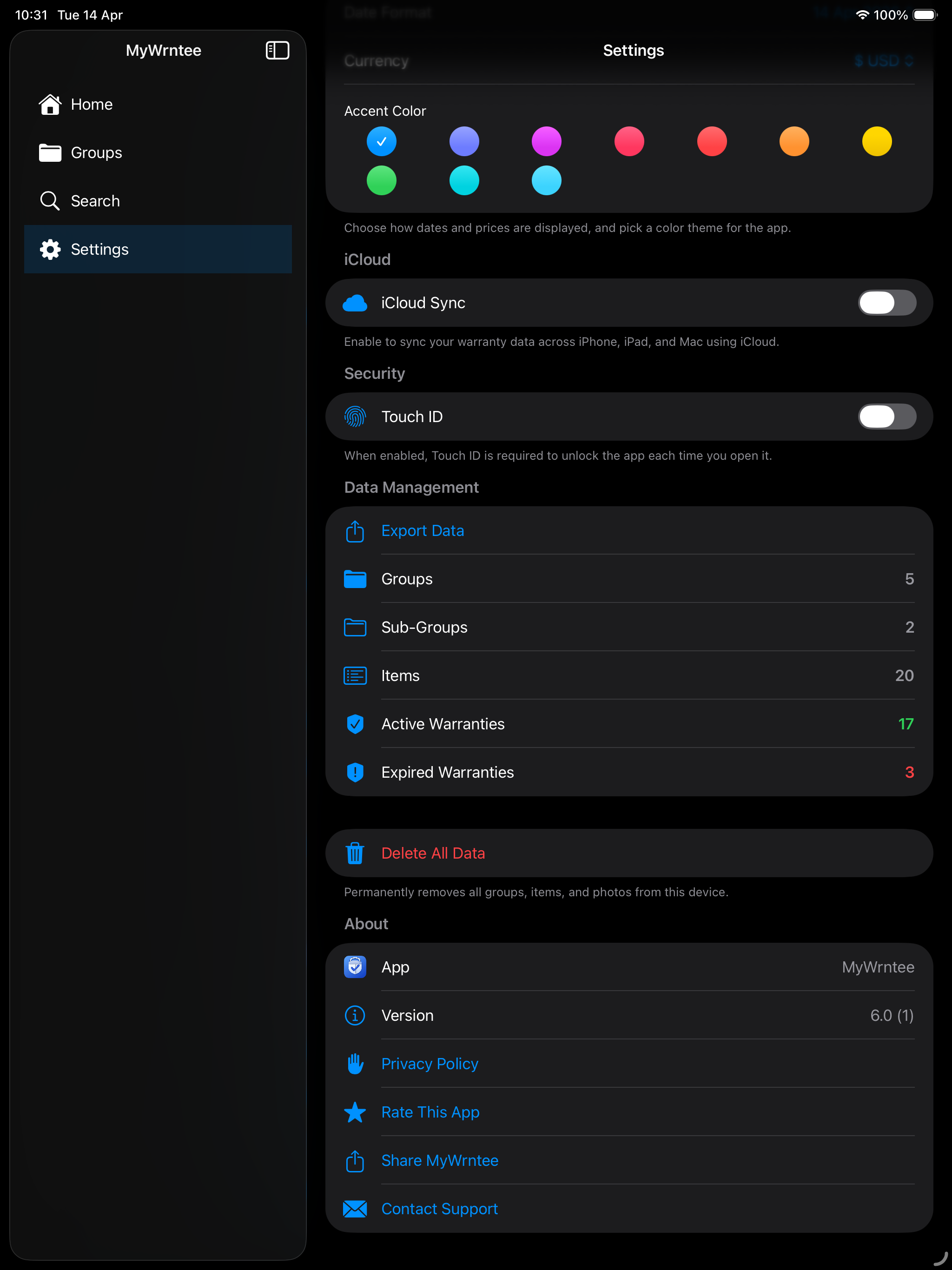 MyWrntee iPad Widgets
