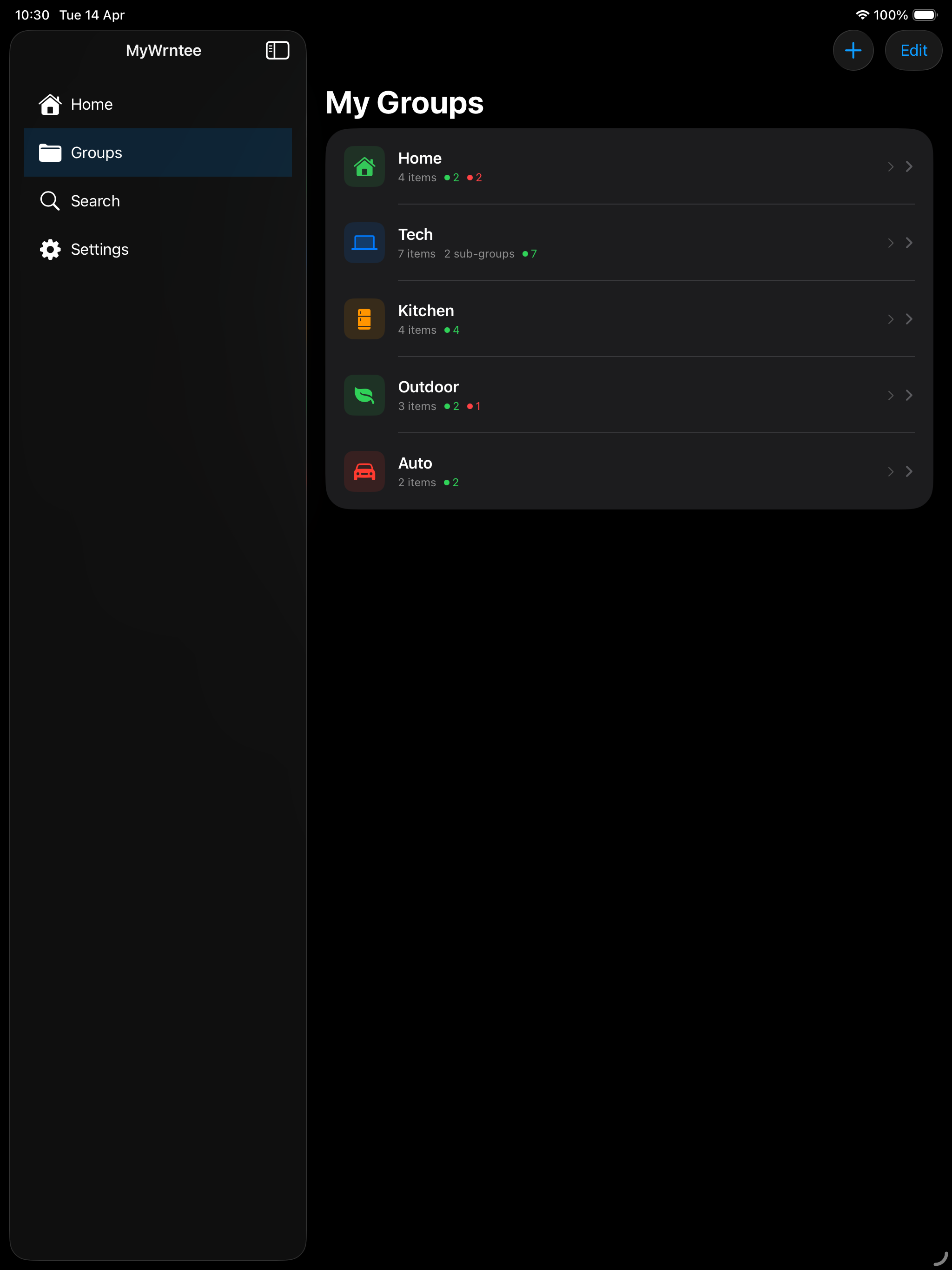 MyWrntee iPad Settings