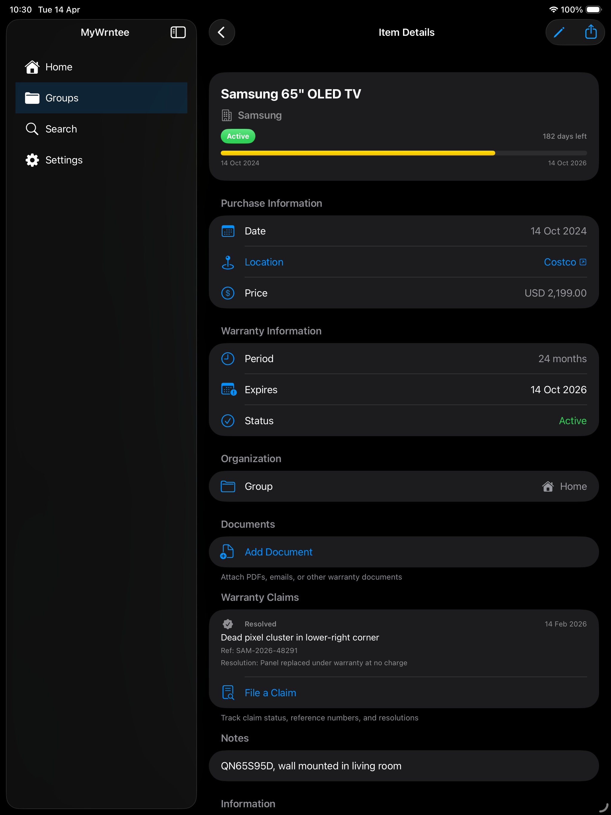 MyWrntee iPad Drag Drop