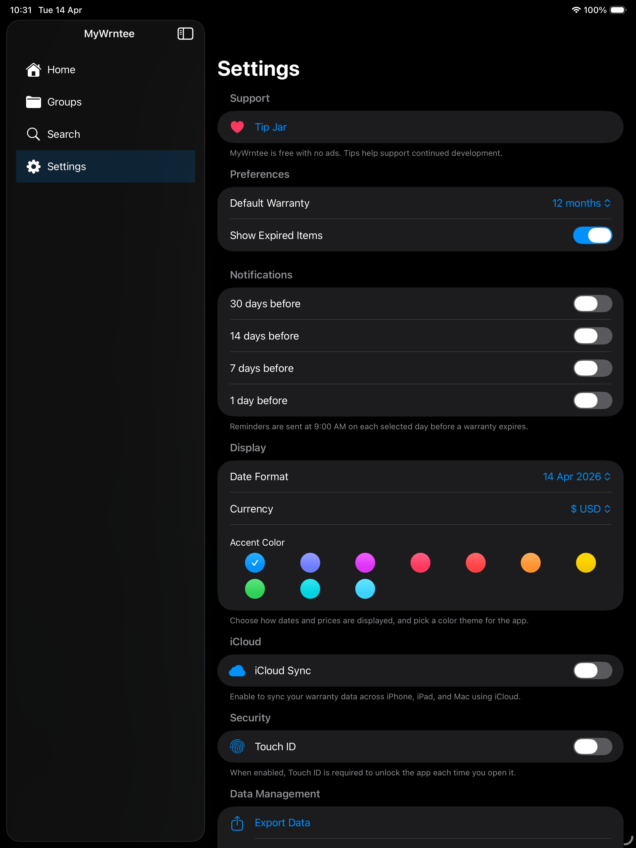 MyWrntee iPad Export